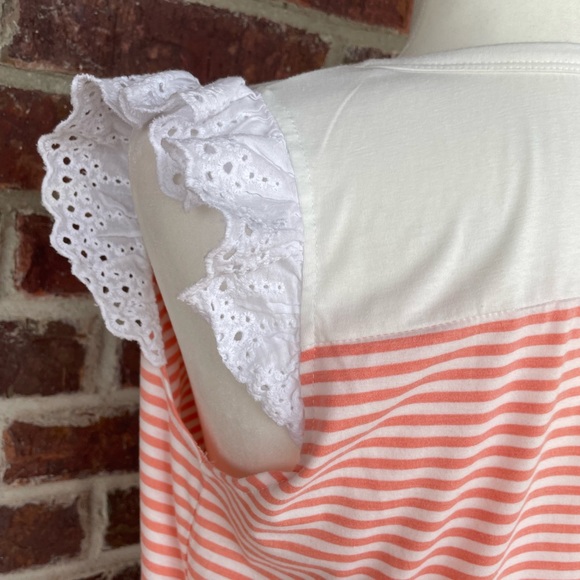 Ladies Peach Stripe Eyelet Flutter Sleeve Top Size Small - Picture 5 of 6